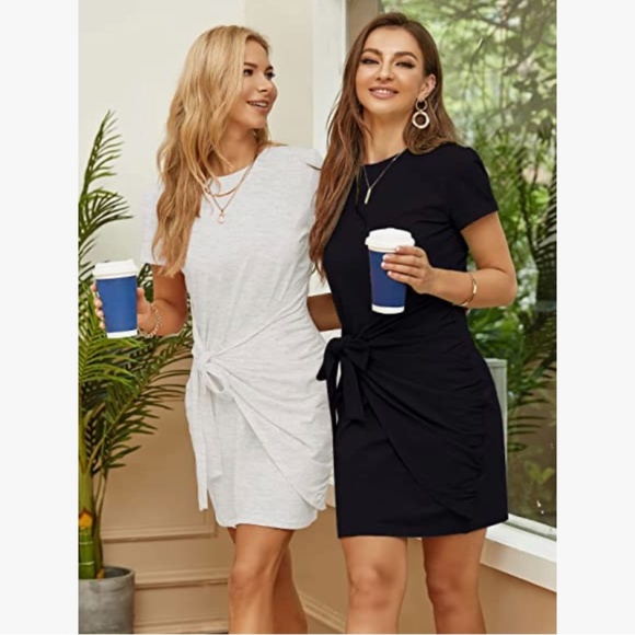 MEROKEETY Short Sleeve Crew Neck T-Shirt Dress - Tie Waist, Ruched, Bodycon - Picture 8 of 10